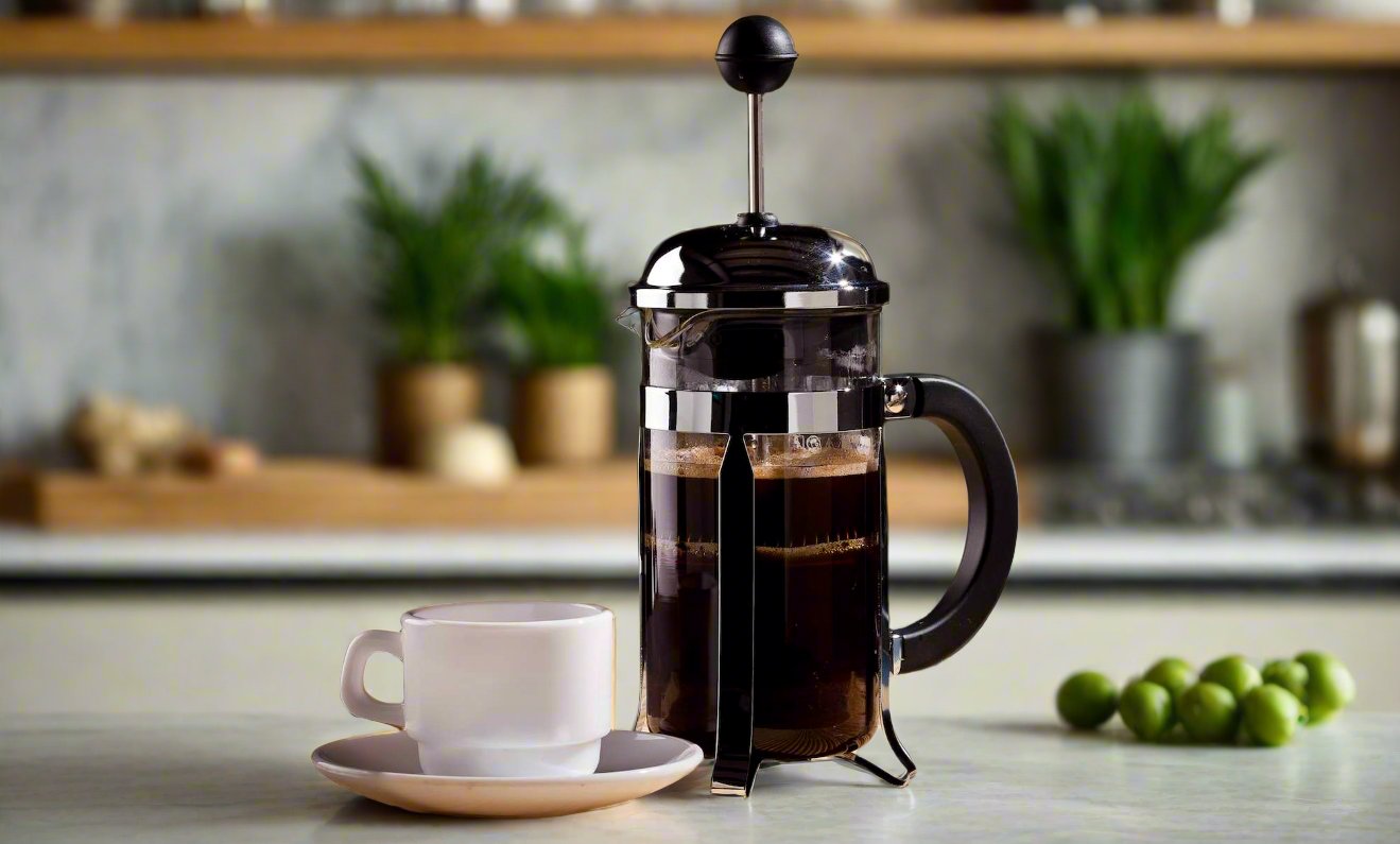 French Press coffee maker on a counter